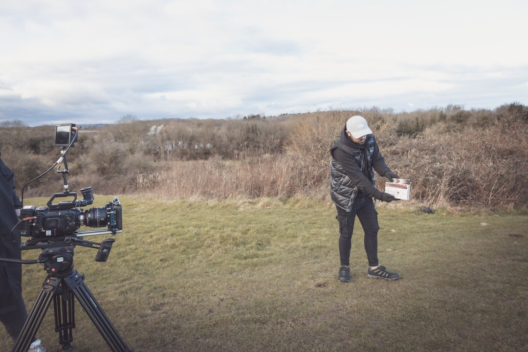 Safety vest and helmet used to secure a filming location